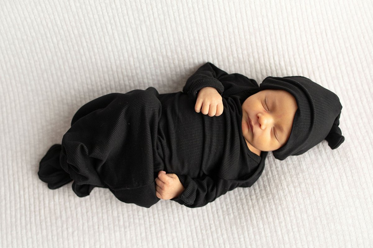 Three Little Tots Black Ribbed Knotted Baby Gown - 