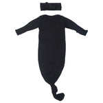 Three Little Tots Black Ribbed Knotted Baby Gown - 