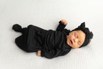 Three Little Tots Black Ribbed Knotted Baby Gown - 
