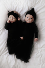 Three Little Tots Black Ribbed Knotted Baby Gown - 
