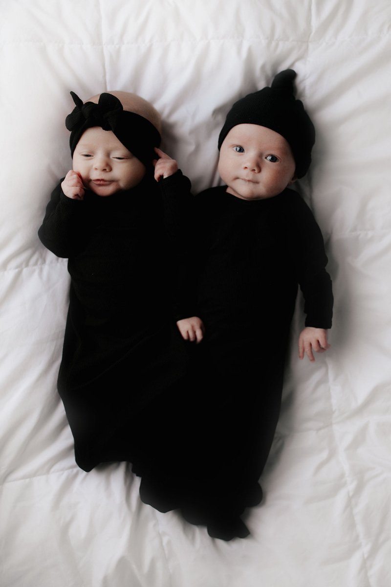 Three Little Tots Black Ribbed Knotted Baby Gown - 