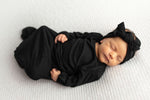 Three Little Tots Black Ribbed Knotted Baby Gown - 