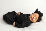 Three Little Tots Black Ribbed Knotted Baby Gown - 