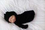 Three Little Tots Black Ribbed Knotted Baby Gown - 
