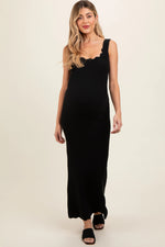 Black Ribbed Scalloped Neck Sleeveless Low Back Maternity Maxi Dress - Day Dress, Dress, One-piece garment, Cocktail dress, Waist | Everetts Place