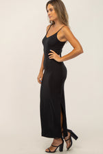 PinkBlush Black Ribbed Side Slit Maxi Dress