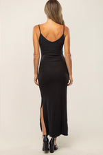 PinkBlush Black Ribbed Side Slit Maxi Dress