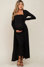 PinkBlush Black Ribbed Sleeveless Dress Cardigan Maternity Set - 