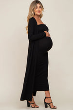 PinkBlush Black Ribbed Sleeveless Dress Cardigan Maternity Set - 