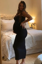 PinkBlush Black Ribbed Sleeveless Dress Cardigan Maternity Set - 