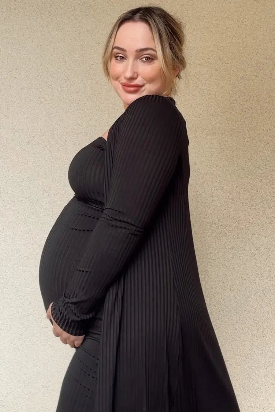 PinkBlush Black Ribbed Sleeveless Dress Cardigan Maternity Set - 