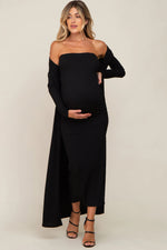 PinkBlush Black Ribbed Sleeveless Dress Cardigan Maternity Set - 