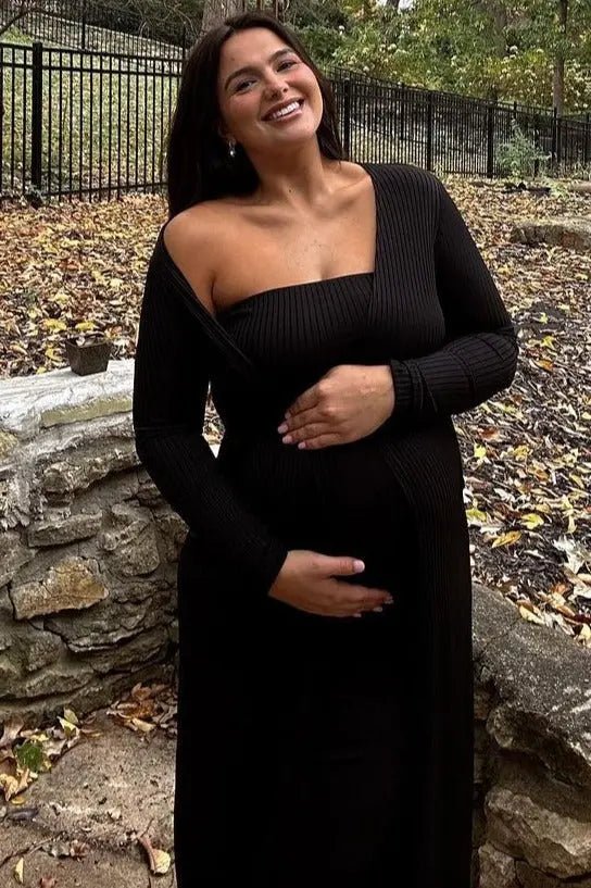 PinkBlush Black Ribbed Sleeveless Dress Cardigan Maternity Set - 