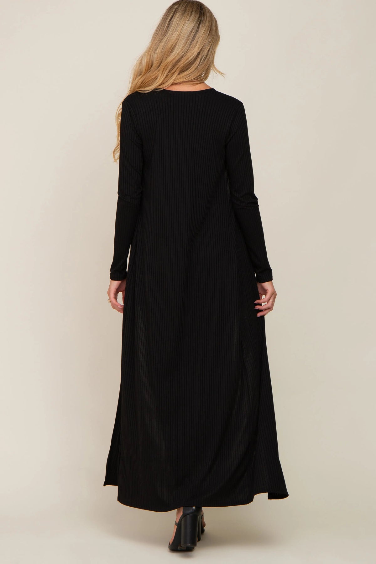 PinkBlush Black Ribbed Sleeveless Dress Cardigan Maternity Set - 