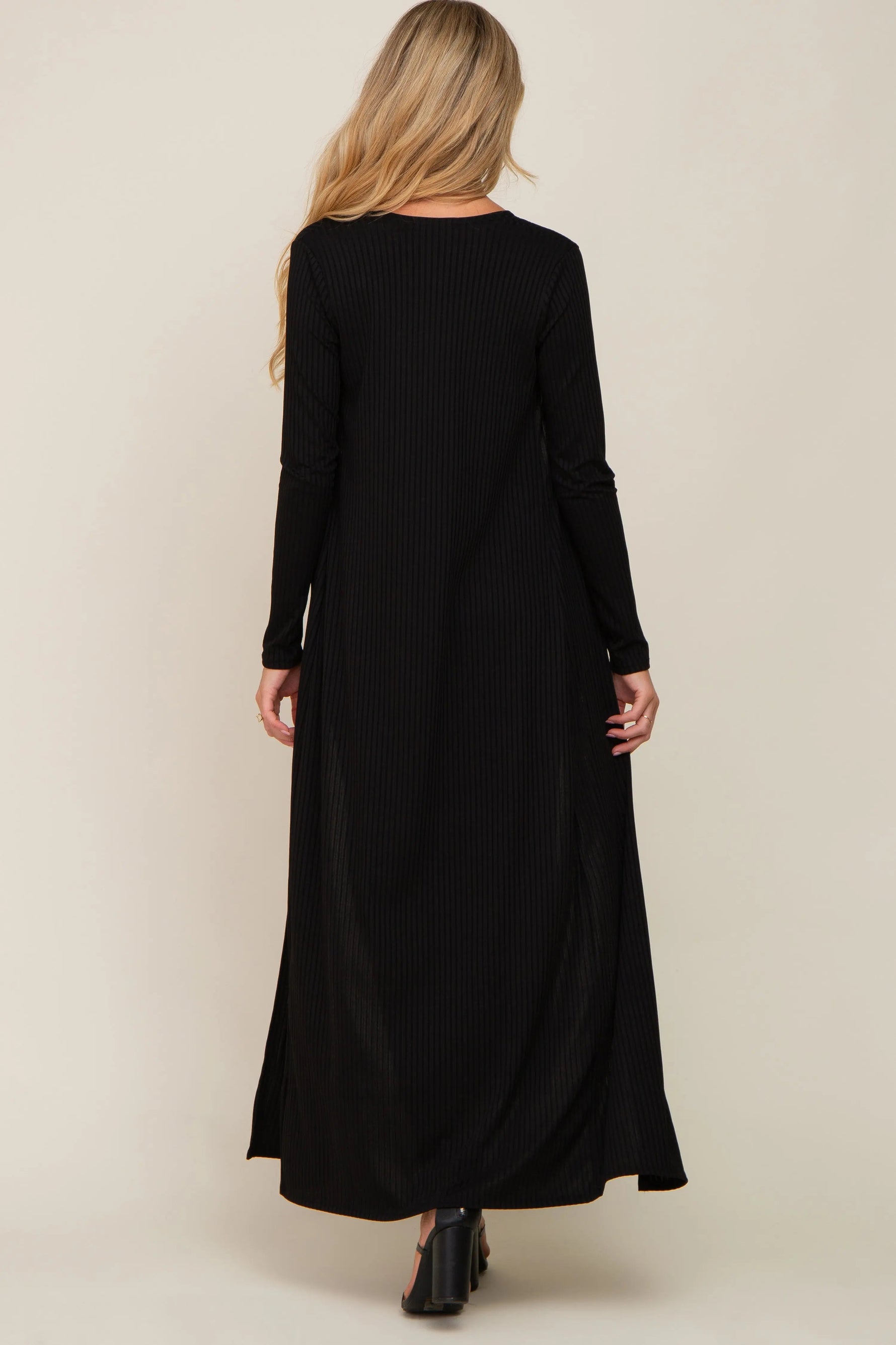 PinkBlush Black Ribbed Sleeveless Dress Cardigan Maternity Set - 
