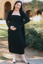 PinkBlush Black Ribbed Sleeveless Dress Cardigan Maternity Set - 