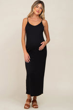 Black Ribbed Sleeveless Maternity Maxi Dress - Day Dress, One-piece garment, Person, Dress, Shoe | Everetts Place