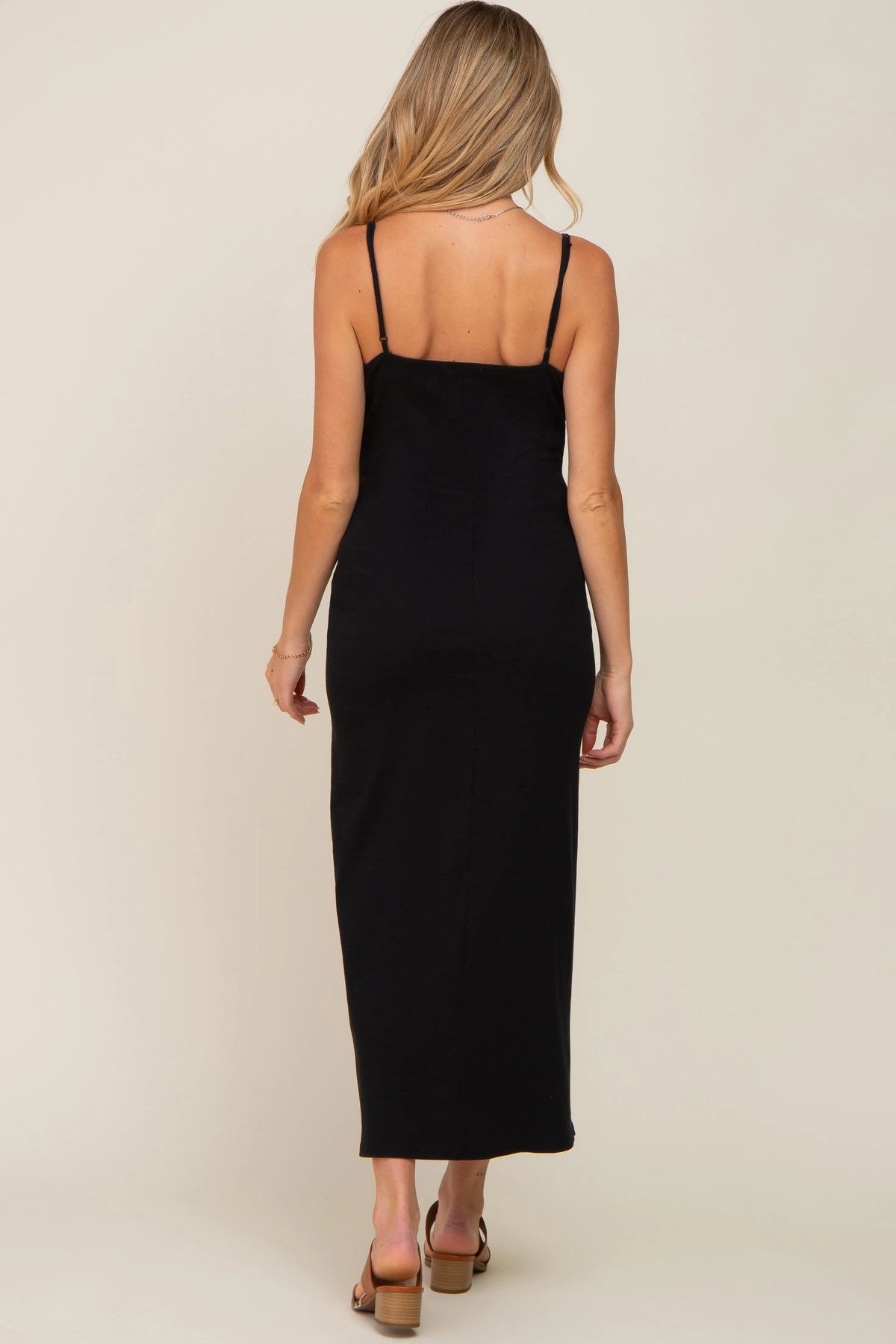 PinkBlush Black Ribbed Sleeveless Maternity Maxi Dress - 