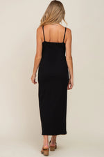 PinkBlush Black Ribbed Sleeveless Maternity Maxi Dress - 