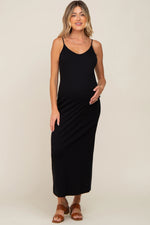 PinkBlush Black Ribbed Sleeveless Maternity Maxi Dress - 