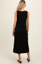 PinkBlush Black Ribbed Sleeveless Maternity Midi Dress - 