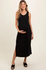 Black Ribbed Sleeveless Maternity Midi Dress - Day Dress, One-piece garment, Cocktail dress, Waist, Sheath dress | Everetts Place