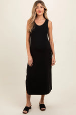 PinkBlush Black Ribbed Sleeveless Maternity Midi Dress - 