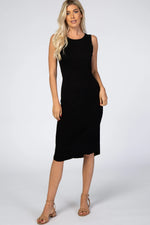 PinkBlush Black Ribbed Sleeveless Maternity Midi Dress - 