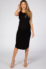 PinkBlush Black Ribbed Sleeveless Maternity Midi Dress - 