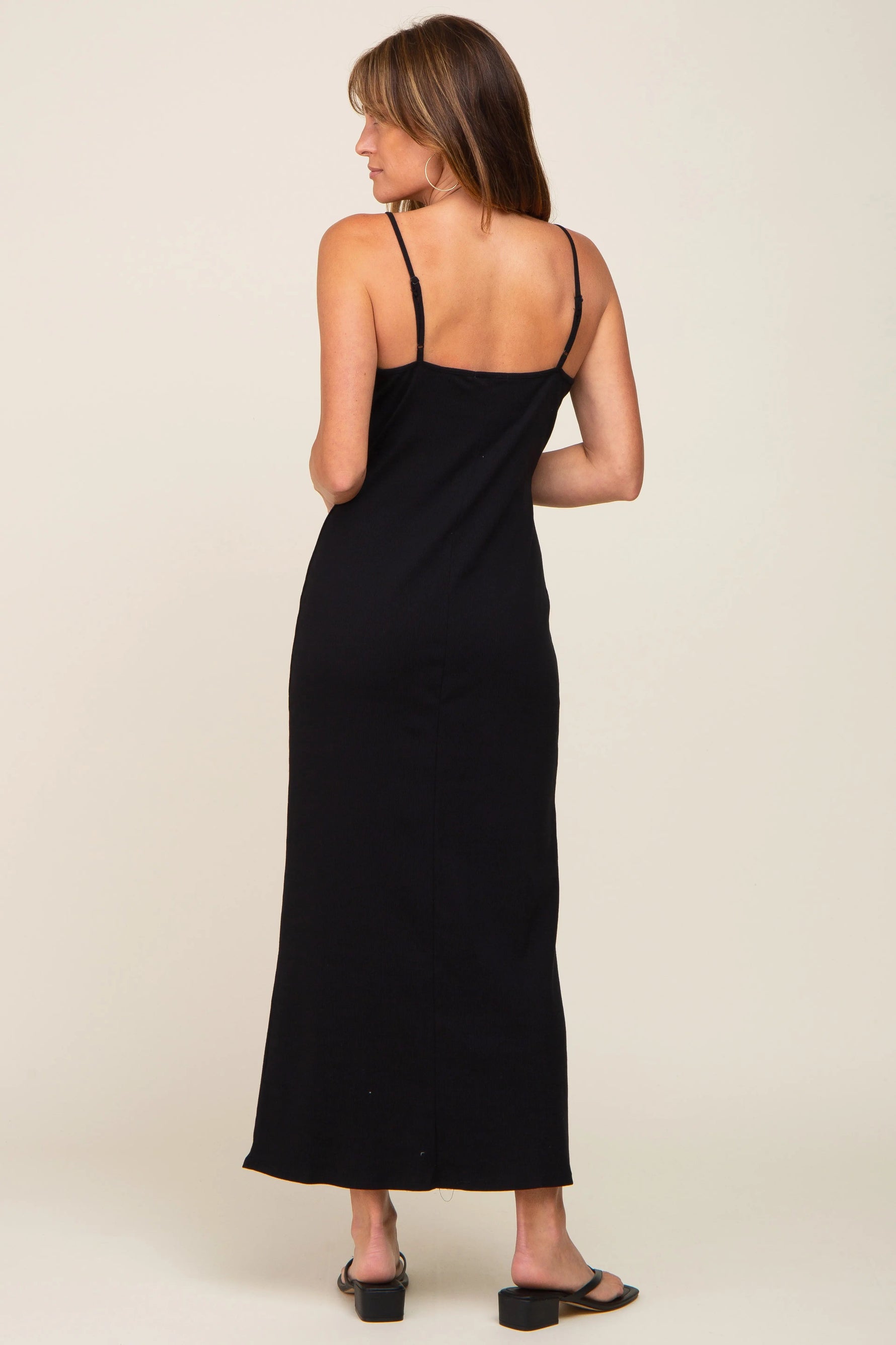 PinkBlush Black Ribbed Sleeveless Maxi Dress - 