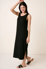 PinkBlush Black Ribbed Sleeveless Midi Dress - 