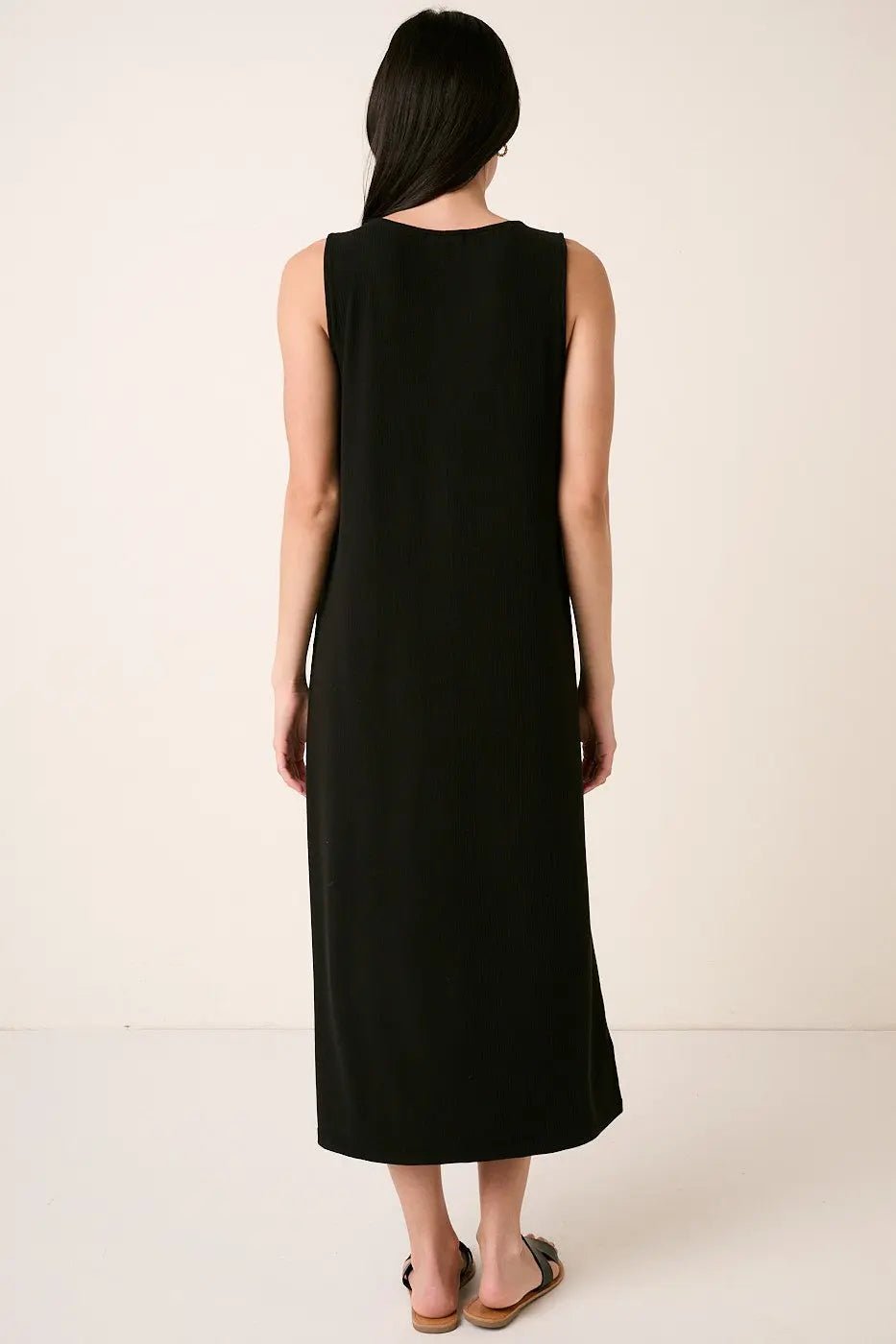 PinkBlush Black Ribbed Sleeveless Midi Dress - 