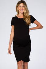 PinkBlush Black Ruched Maternity T-Shirt Dress - 