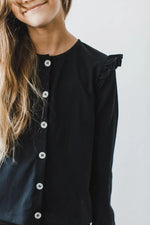 Black Ruffle Cardigan - Button, Person, Outerwear, Top | Everetts Place