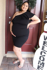 PinkBlush Black Ruffle One - Shoulder Maternity Midi DressEveretts Place
