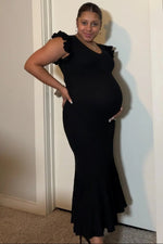 PinkBlush Black Ruffle Sleeve Mermaid Hem Maternity Midi Dress - 
