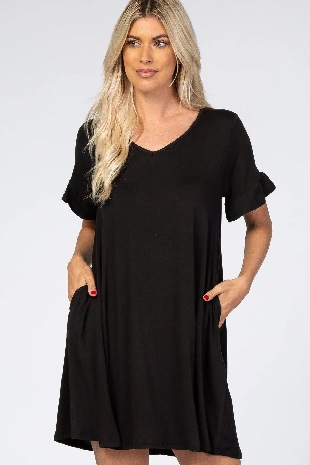PinkBlush Black Ruffle Sleeve Swing Dress - 