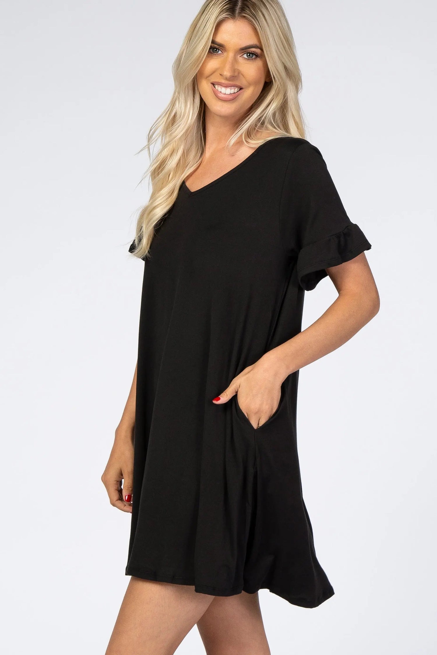 PinkBlush Black Ruffle Sleeve Swing Dress - 