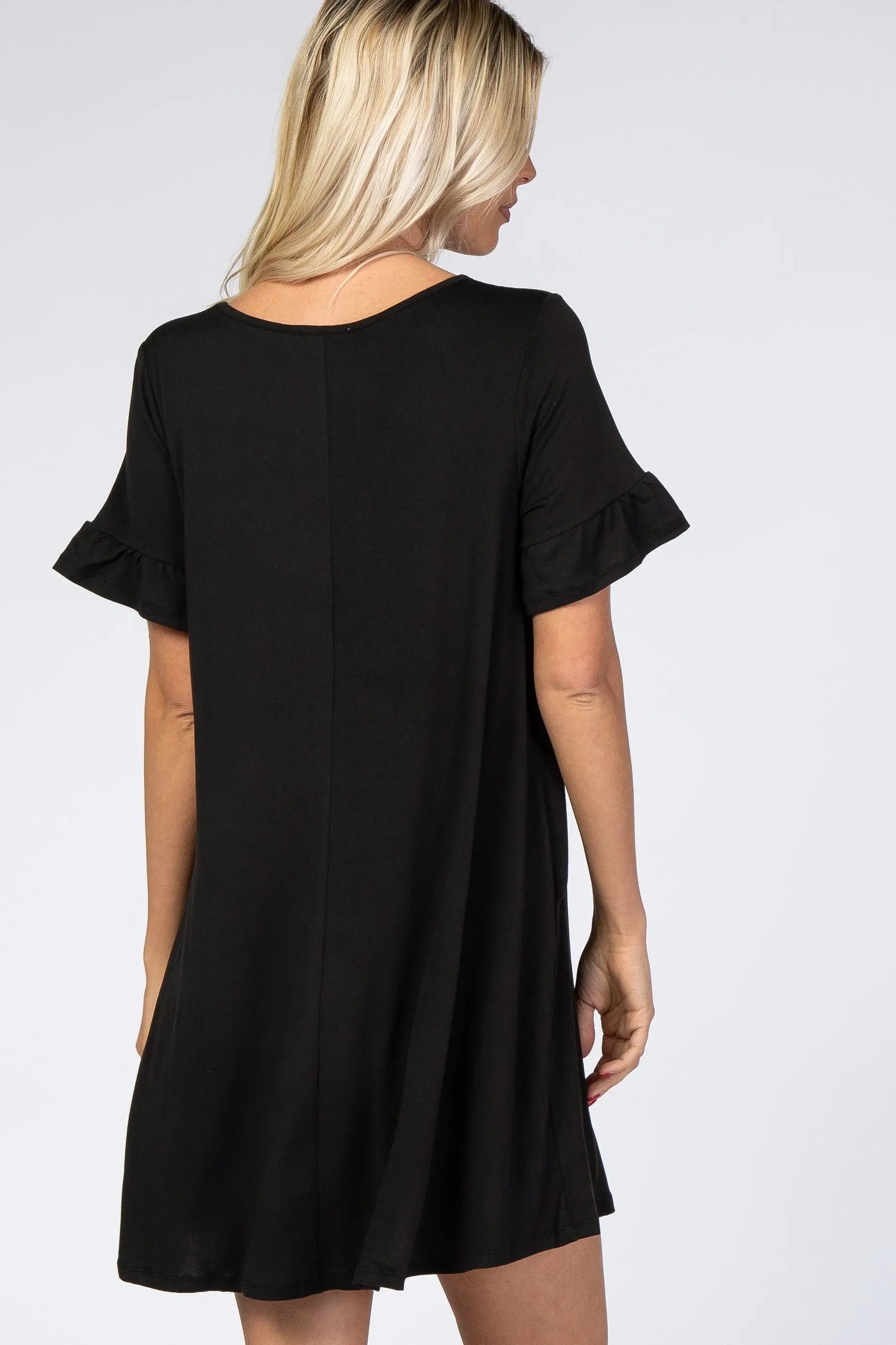 PinkBlush Black Ruffle Sleeve Swing Dress - 