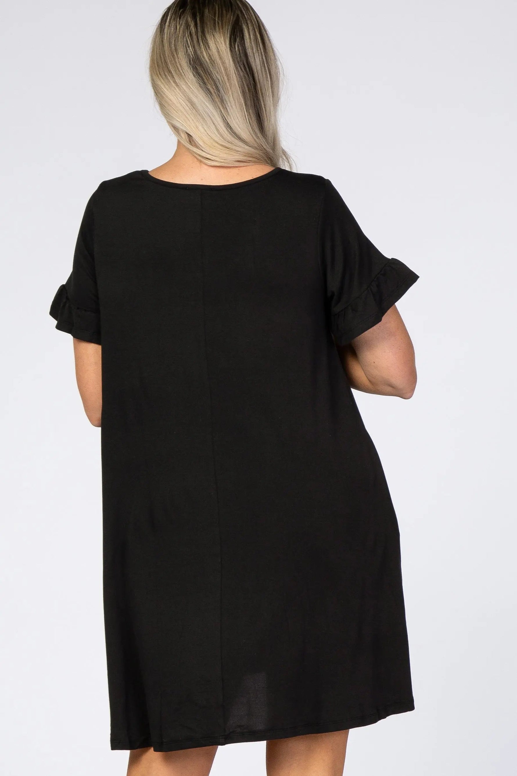 PinkBlush Black Ruffle Sleeve Swing Maternity Dress - 