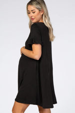 PinkBlush Black Ruffle Sleeve Swing Maternity Dress - 