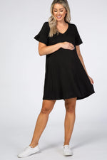 PinkBlush Black Ruffle Sleeve Swing Maternity Dress - 