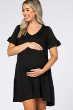 PinkBlush Black Ruffle Sleeve Swing Maternity Dress - 