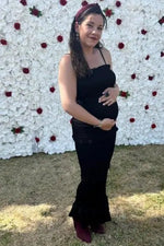 PinkBlush Black Satin Smocked Fitted Maternity Midi Dress - 