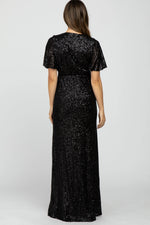 PinkBlush Black Sequin Short Sleeve Maternity Maxi Dress - 