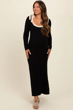 PinkBlush Black Shoulder Bow Detail Maternity Maxi Sweater Dress - 