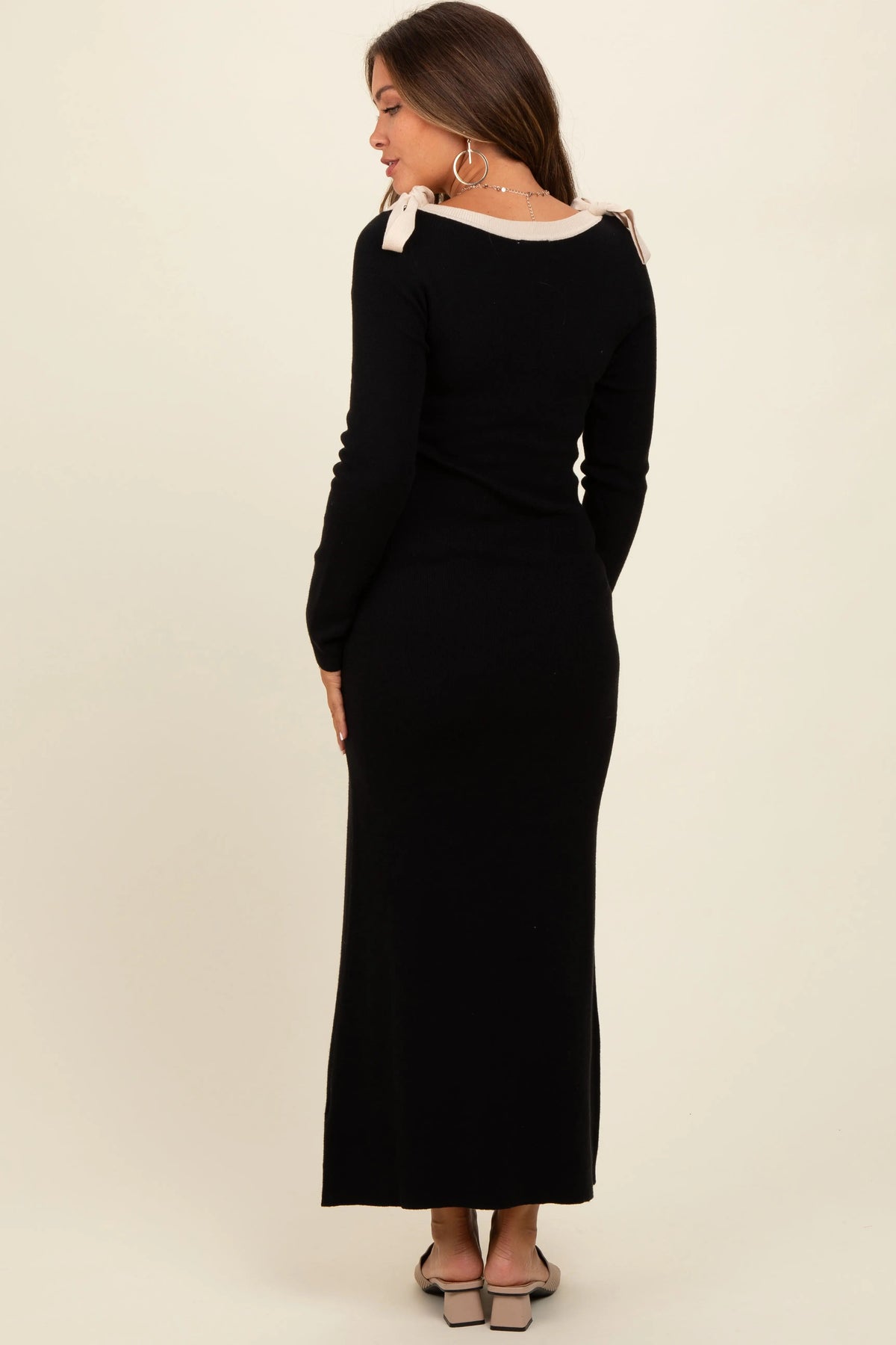 PinkBlush Black Shoulder Bow Detail Maternity Maxi Sweater Dress - 