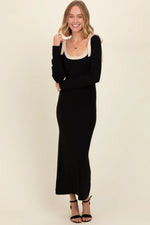 PinkBlush Black Shoulder Bow Detail Maxi Sweater Dress - 