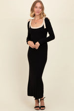 PinkBlush Black Shoulder Bow Detail Maxi Sweater Dress - 