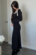 PinkBlush Black Shoulder Bow Detail Maxi Sweater Dress - 